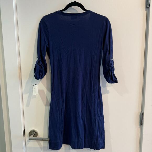The Classic La Tigre Mini Dress Blue Button Flap Pockets Roll Tab Sleeve Sz M - Picture 5 of 5